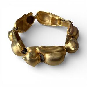 VTG Judith Jack sleeping cat bracelet gold tone marcasite sterling 6.5"